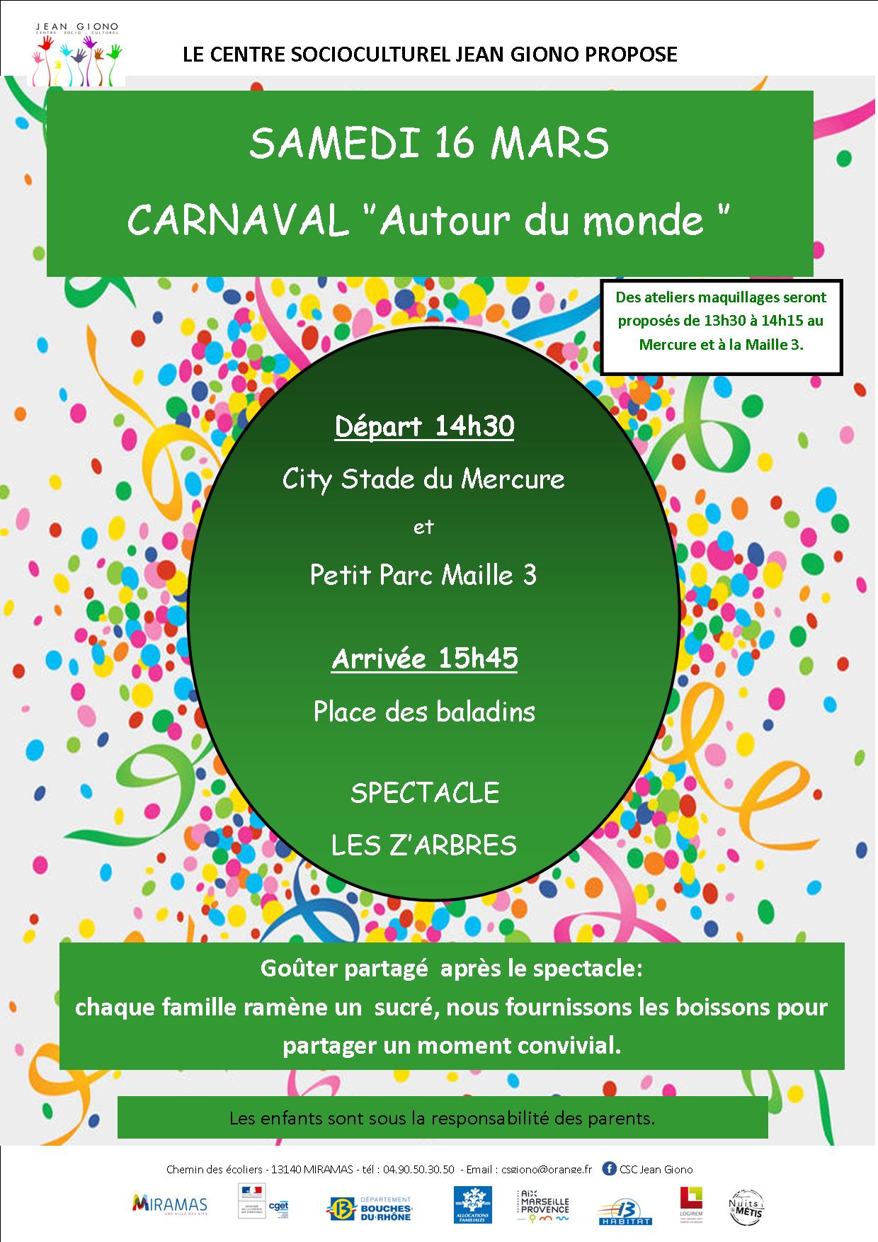 Le Carnaval autour du monde du Centre socioculturel  Jean Giono - Miramas le samedi 16 Mars
